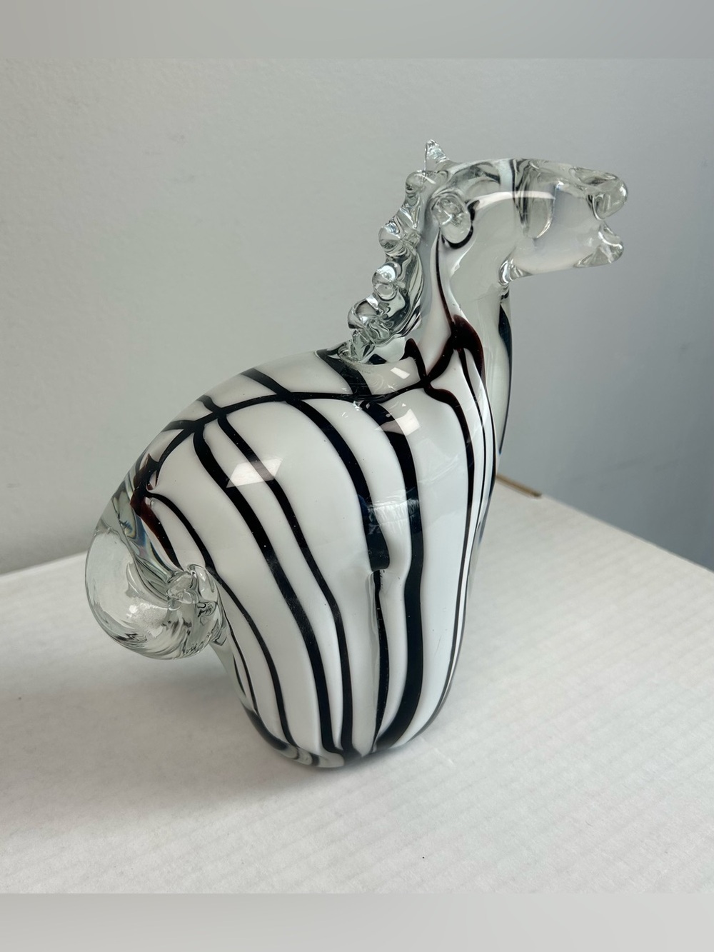Vintage Hand Blown Murano-Style Art Glass Zebra Sculpture Figurine Stripes - Picture 3 of 9